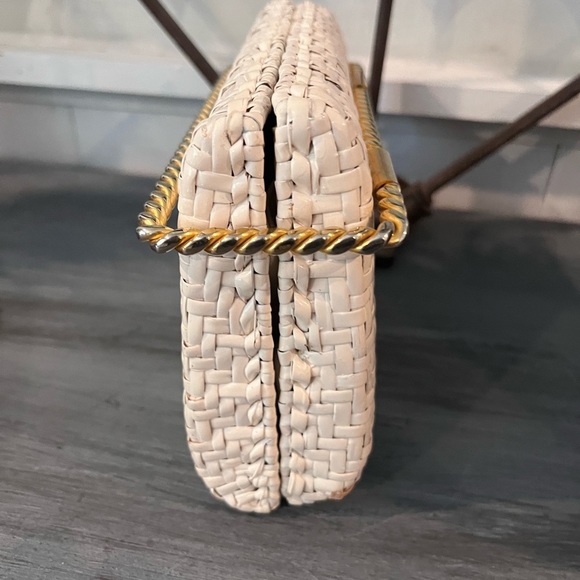 Vintage 1950s Rodo Italy Wicker Straw Woven Clutch Bag White - Picture 3 of 11